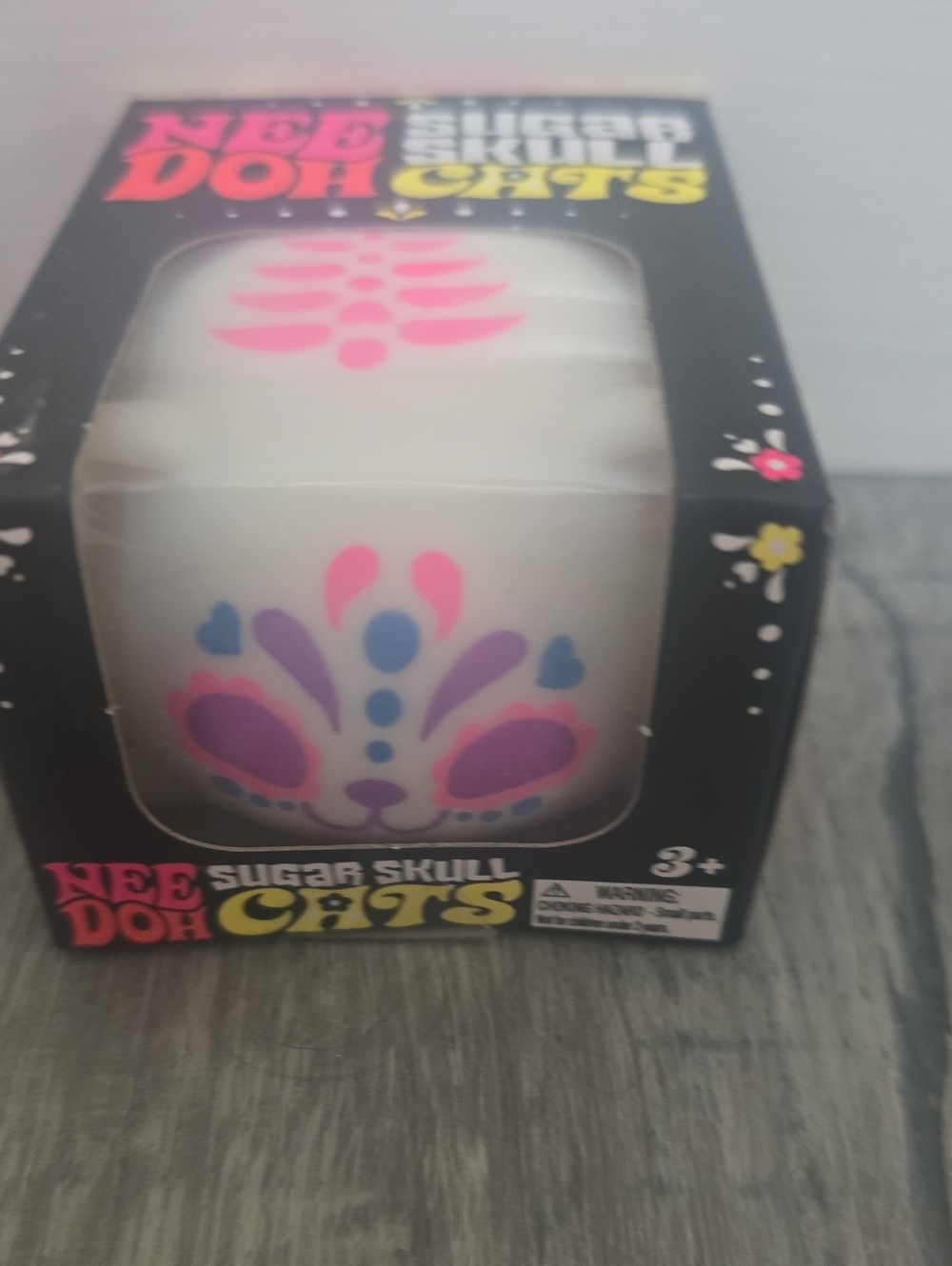 NeeDoh Sugar Skull Cat Squishy - White with Pink & Purple Accents